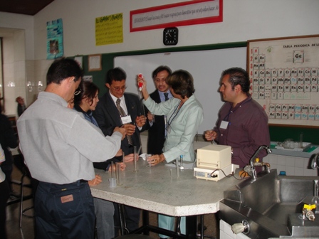 Carrying out the green acid-base practical at an IB workshop I led in Bogota, Colombia in 2005